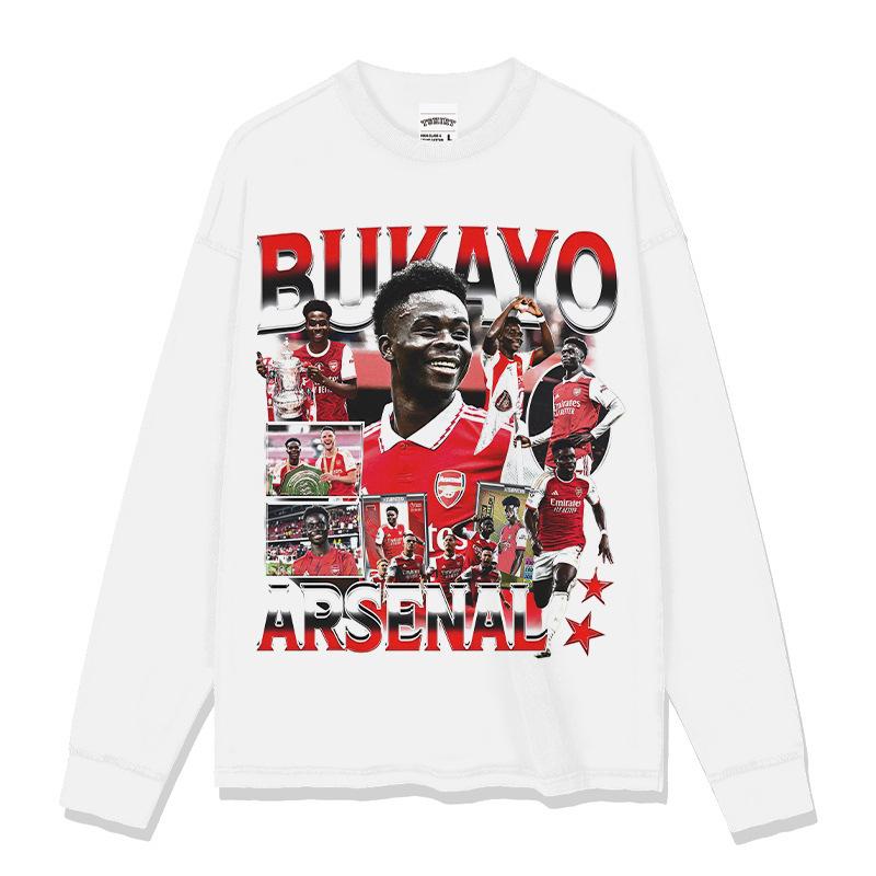 Hooded Sweater Abukayosak T-Shirt Heavy Vintage Bukayo Crew Neck Saka Print Short Sleeve