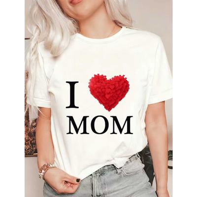 T-shirt Oversize Nera Stampa Cuore I Love Mom Per Festa della Mamma Regalo Donna Abbigliamento Casual