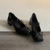 Sheepskin~ French single shoes women's thick heels are beautiful and not tired of high heels ballet shoes retro bow Mary Jane shoes