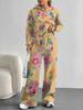 Flowers European, American Autumn and Winter Casual Long-sleeved Suit Women's Hooded Sweater Trousers Two-piece Set