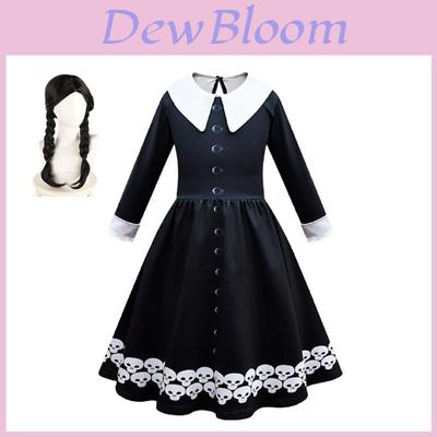 Wednesday Addams Dress Bag Wig Cosplay Costume Girls Xmas Party