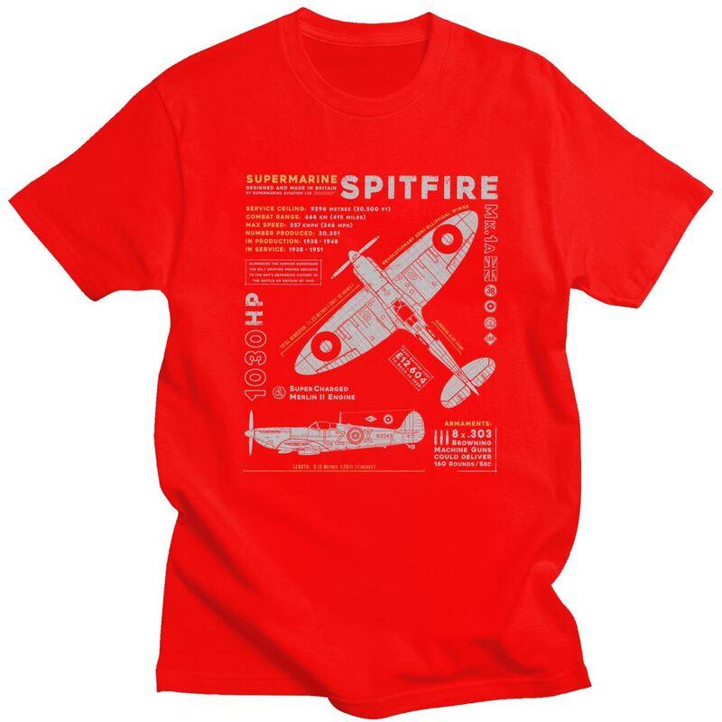 Custom Male Spitfire T Shirts Short Sleeves Cotton Tshirts Tshirt Casual Fighter Pilot Aircraft Airplane Tees Clothing
