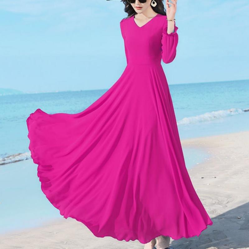 Sommermode Neues Koreanisches Schlichtes Elegantes Mittellanges Chiffonkleid Einfarbig V-Ausschnitt Taille Reißverschluss Patchwork Schmetterlingsärmel Kleider
