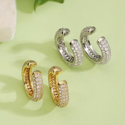 HECHENG, Ladies' Luxury Zircon 18K Golden Plated Copper Full Zircon Earclip Safe Non Perforated Zircon 1 Pair