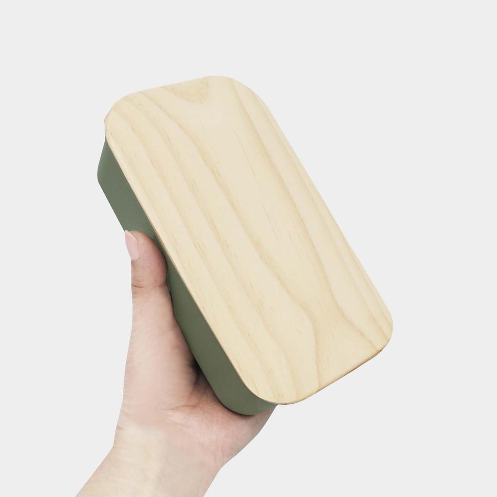 Skater Bento Single Wooden Lunch Belt Small Dishwasher and Microwave Sage Box, 400ml, Tier, Lid, Included, Capacity, Safe, Green, PAL5FK-A