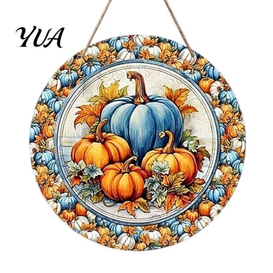 Wooden Pumpkin Door Hanger Harvest Festival Welcome Sign for Front Door, Rustic Hanging Art Entryway with Hemp Rope, Autumn Plaque Fall Porch
