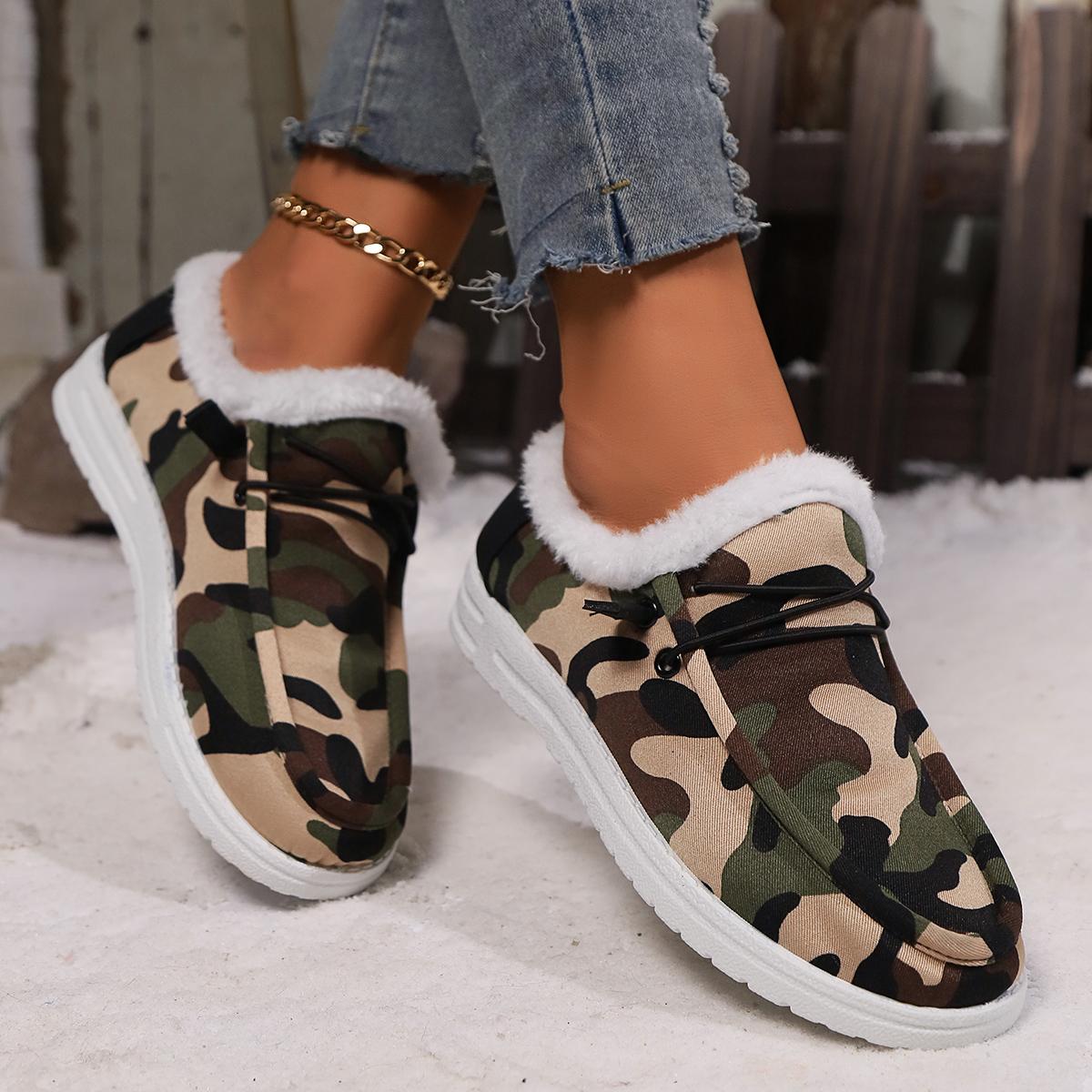 

Fashion Autumn and Winter Fashionable Thick-soled Camouflage Cloth Casual and Comfortable Flat Shoes 2024 New Round-toe Women s Boots 42