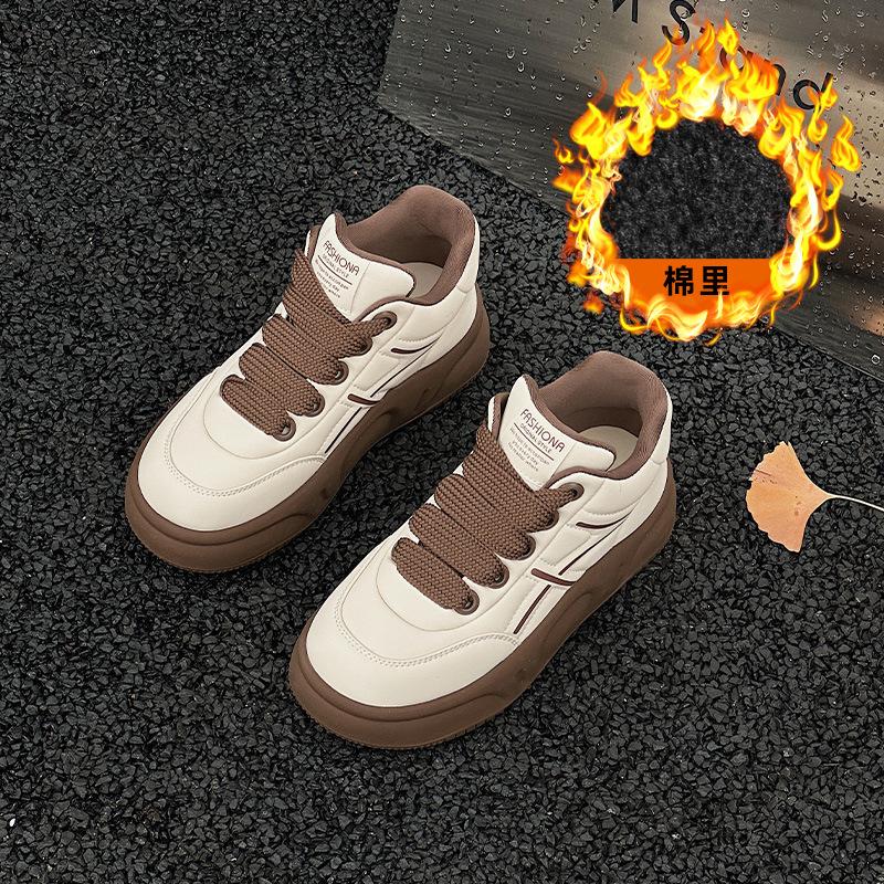 High-top Board Shoes Women's Lace-up Soft-soled Velvet Bread Shoes Winter New Platform Sports and Leisure Women's Shoes
