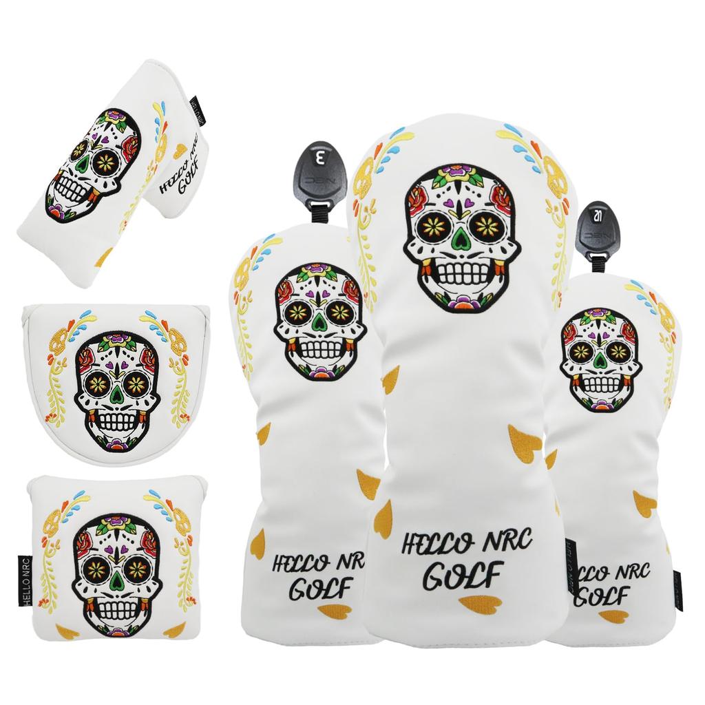 Golf Fairway and UT Mexico Single Headcover, Driver, 460cc, 440cc, Wood, Wood, Utility, Cover, Skull, Cover, White/Black (White, Driver)