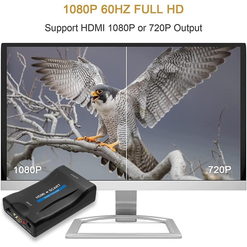Scart Adapter, HDMI to Scart Converter, Hdmi to SCART Audio Video Adapter Supporting Ntsc/Pal TV Output for PS3/PS2/TV/DVD