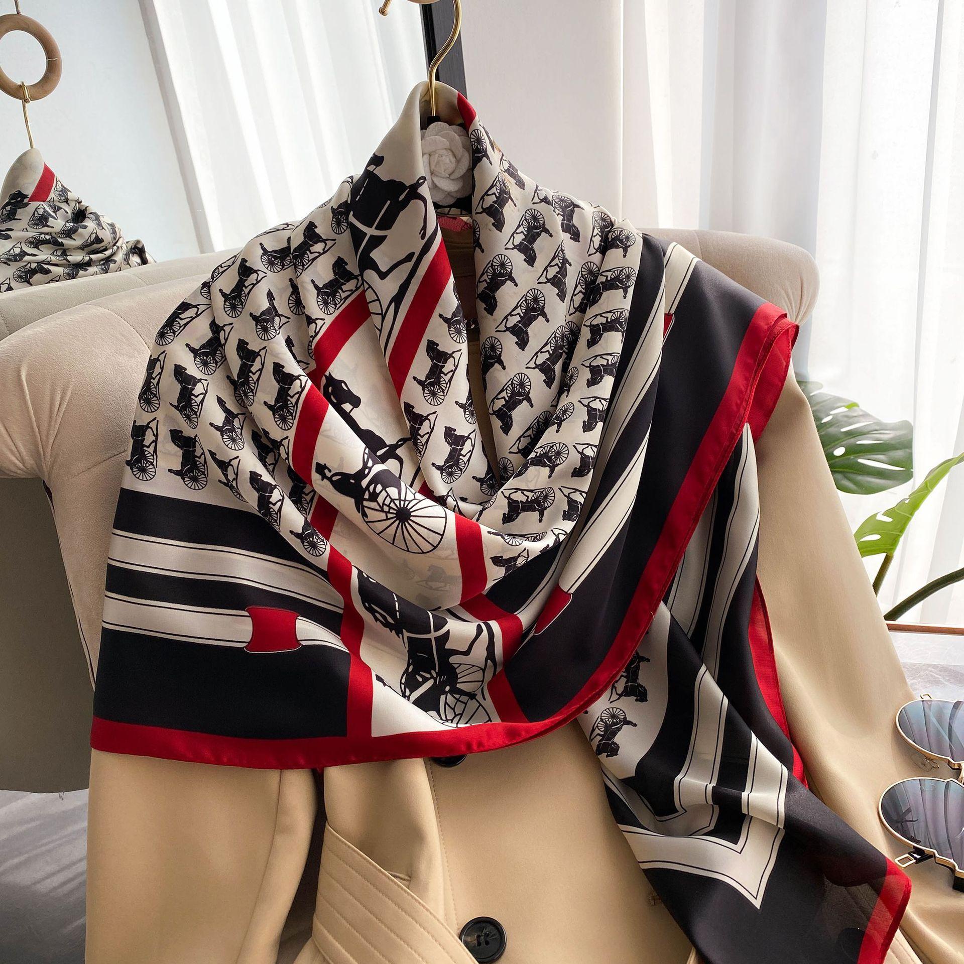 

Высококачественные роскошные шелковые шарфы, повязка на голову, шарфы, шейный шарф для женщин, шелковый шарф с цепочкой, женская декоративная шаль 110-110cm