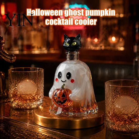 Home Bar Accessories Halloween Ghost Whiskey Decanter, Pumpkin And Cat Stopper Decor, High Decorative Alcohol Dispenser Borosilicate Glass Creative