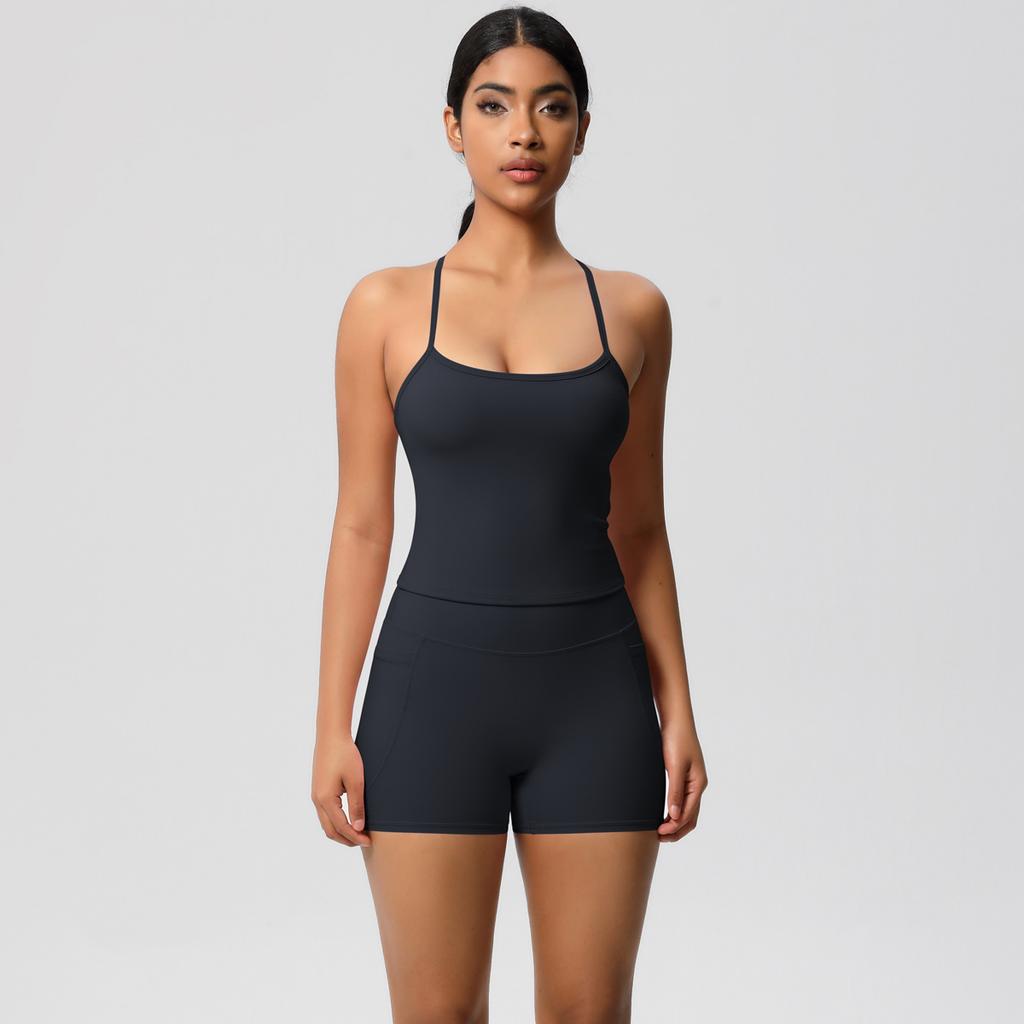 Yungan Eng anliegender Sandstrahl-Schnelltrocknender Yoga-Anzug, Hüfthebende Tasche-Shorts, Zweiteiliges Lauf-Fitness-Set Für Damen