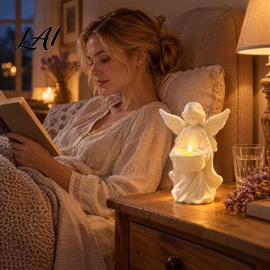Elegant Winged Angel Ornament Figurine Candle Holder 3D Printed PETG Modern Home Aesthetic Decoration Sculptural Stable Base Decorative for Desktop