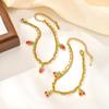 Dainty Double-layer Strawberry Cherry Accessories Bracelet,Women's Stainless Steel Gold Plated Bracelets,Cute Jewelry Gift