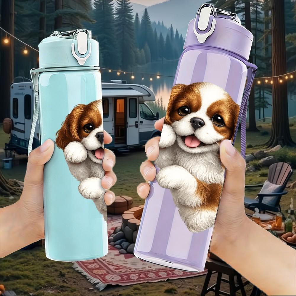 1PC Cute Puppy Dog 750ml Color Plastic Sports Water Bottle Leakproof Flip Straw Lid Suitable for Sports Office Home Use