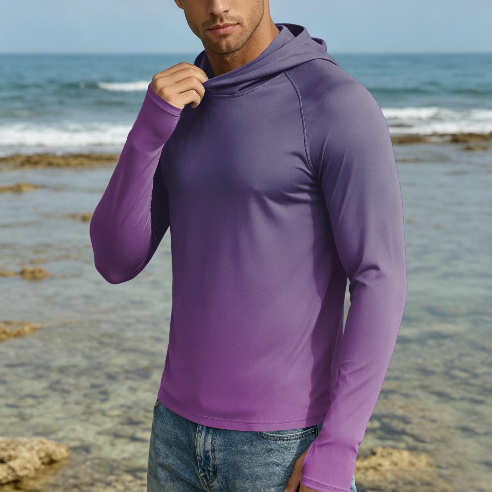 Men s 50 Plus Sun Hoodie Long Sleeve Lightweight Quick Dry Stretch Hooded Shirt for Outdoor Activities L