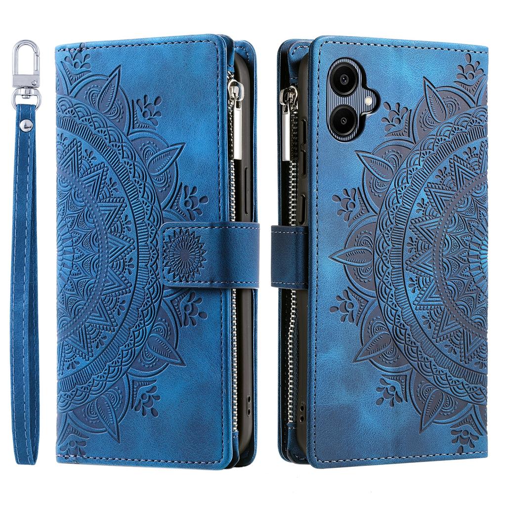 For Samsung Galaxy A07 5G/A07 4G Wallet Case Mandala Flower Pattern PU Leather Phone Cover with Wrist Strap