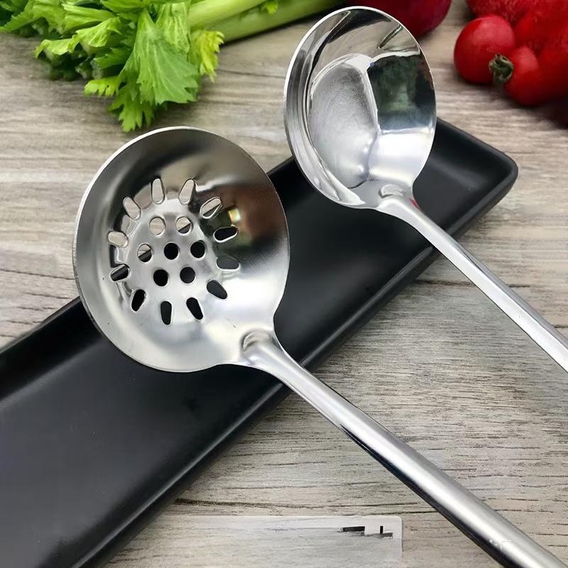 Ruhan Stainless Steel Long Handle Soup Ladle & Slotted Spoon Set