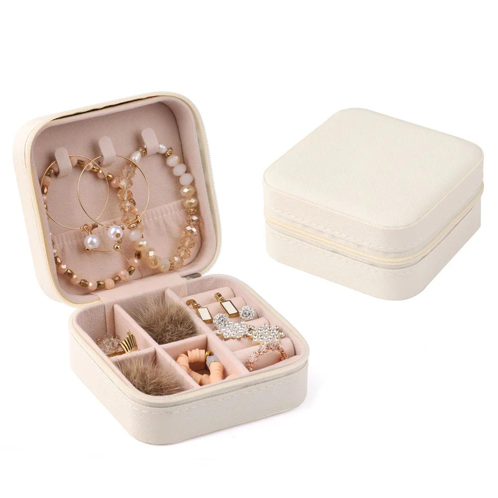 Mini-Schmuck-Aufbewahrungsbox, tragbar, für Zuhause, Reisen, Ohrringe, Halskette, Aufbewahrungsbox für Frauen, Ring-Organizer, PU-Leder-Vitrine