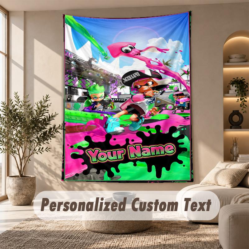 Splatoon Tapestry, Personalized Custom Text, Wall Hanging Tapestry For Living Room Home Wall Decor