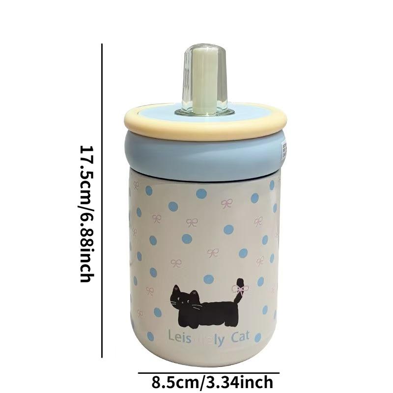 Stainless Steel Insulated Water Bottle for Women, High Aesthetic Straw Cup, Portable Student Drinking Mug, Casual Style