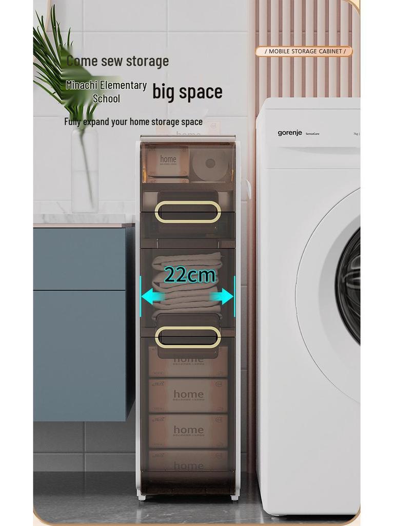 Luxury Bathroom Crevice Storage Rack Trolley - No Installation Required, Floor-Standing Cabinet.