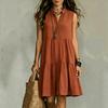Sleeveless Button Front V Neck Loose Fit Tiered Dress Lightweight Casual Summer Dress for Women