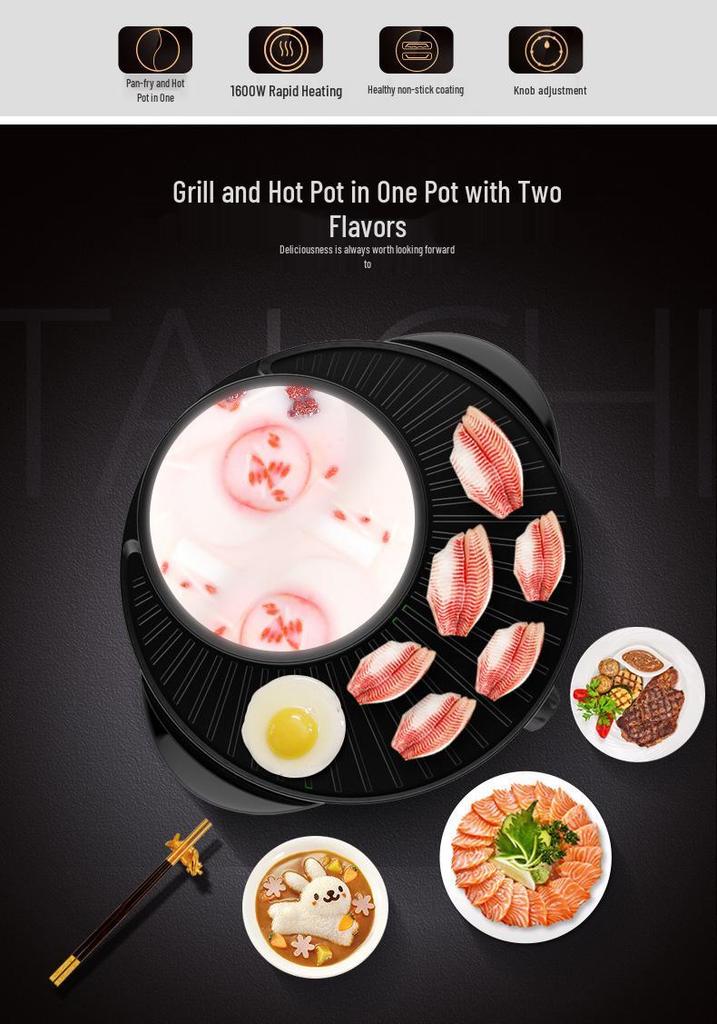 Korean Style Multi-functional Electric Grill & Shabu-Shabu Pot: Non-stick Griddle & Hot Pot Combination