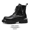 Fashion Men's Casual Leather Boots Fashion Antiskid Lace-Up Walking Boots High Quality Patent Leather Round Toe Work Thick Bottom Boots
