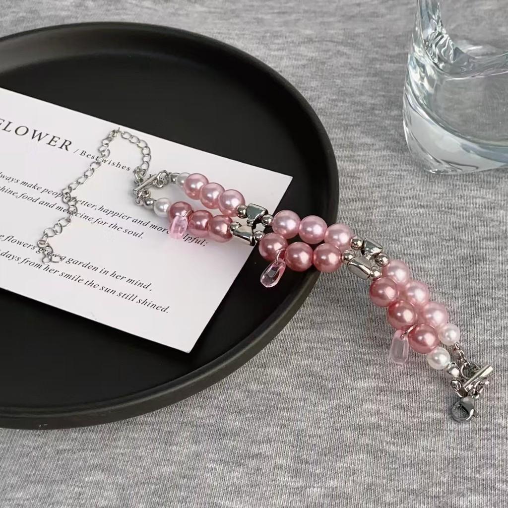 Trendy Pink Double Layer Bead Bracelet For Women Stylish Jewelry For Summer 2024