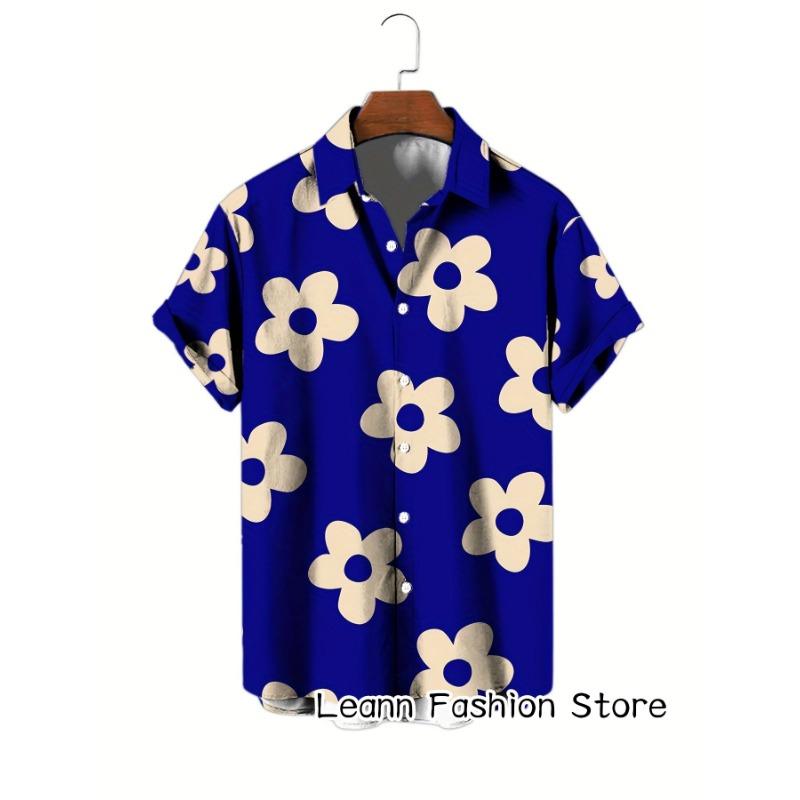 Men Summer Floral Printing Shirt Short Sleeve Hawaiian Vacation Clothing Male Beach Style Fashion Button Leisure