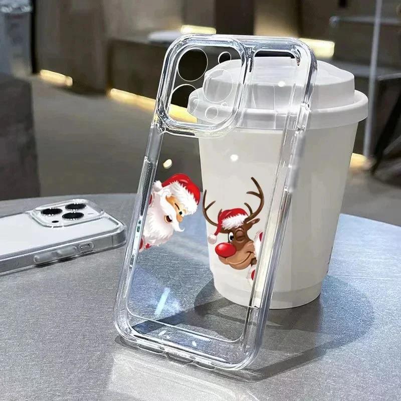 Soft Clear Phone Case For iPhone 17 16 11 12 13 14 15 Pro Max XS XR X 7 8  Cute Cartoon Santa Claus Elk Snowman Christmas Cover