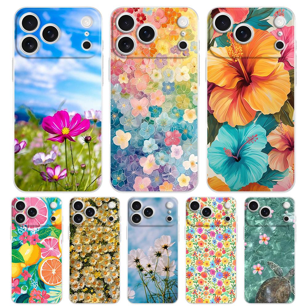 Soft Clear TPU Phone Case For iPhone 17 Air 16E 16 11 15 14 Pro MAX 12 13 7 8 Plus SE Easter Cover Summer Colorful Flower