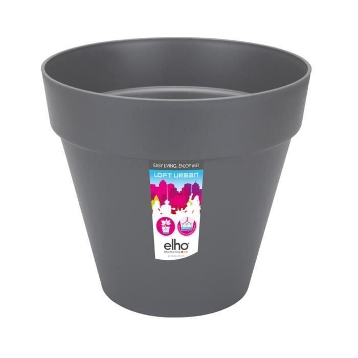 ELHO Pot de fleurs Rond Loft Urban - Ø 38,5 x H 35,3cm - Gris anthracite - Avec roues