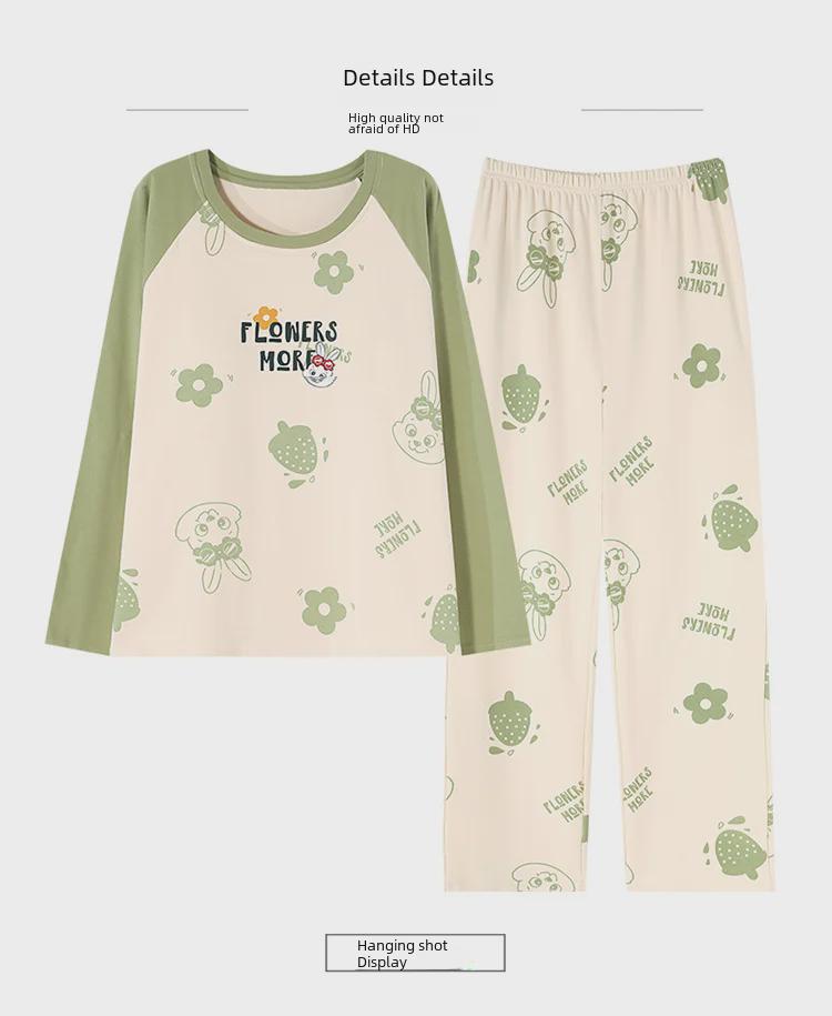 Women's Cartoon Long-Sleeve Pajamas with Chest Pads - Lightweight Home Loungewear for Autumn and Spring