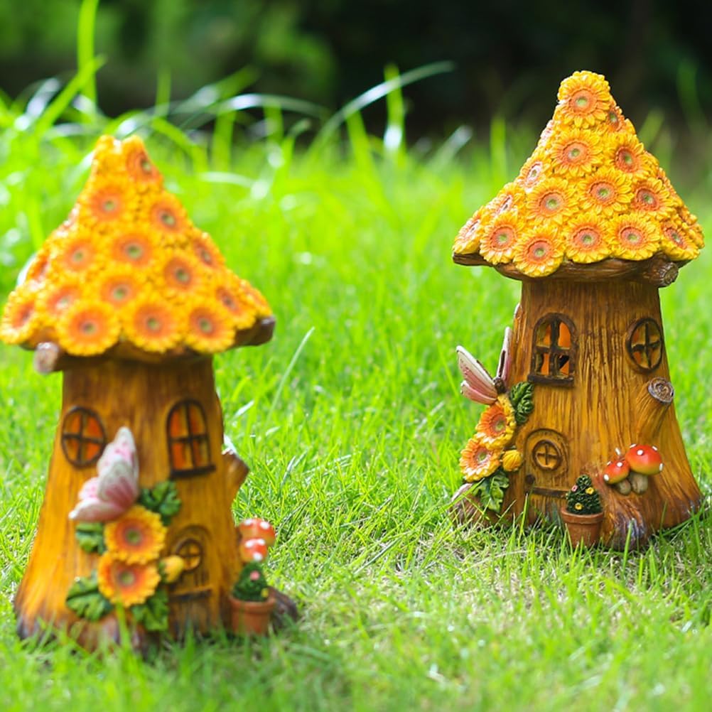 Angoily Solar Fairy House, Solar Resin Powered Garden Decor Creative Landscape Decoration for Yard Patio and Lawn Ornaments, Landscape, Fairy Garden