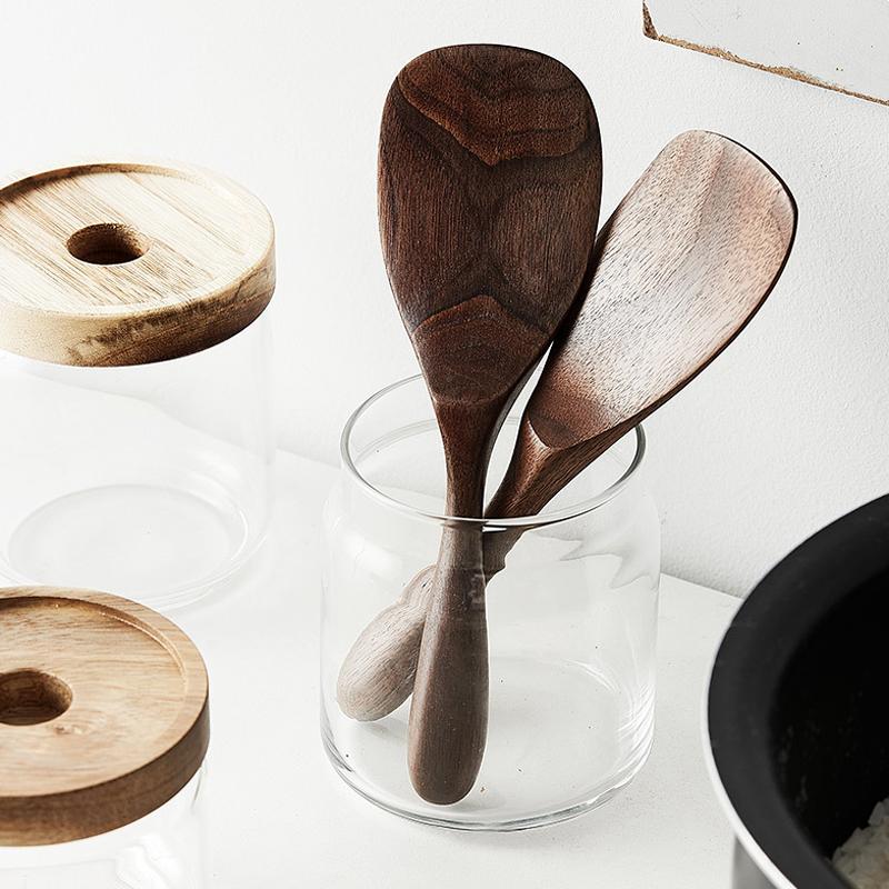 Rice Spoon Black Walnut Wood Spoon Rice Scooper Paddle Kitchen Cooking Spoon Spatula Potato Serving Scoop Quality Wooden Utensil