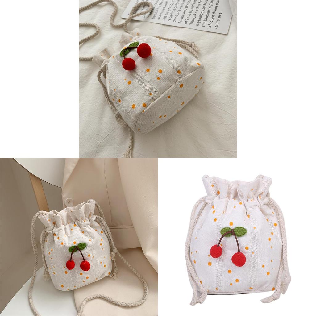 Canvas Bucket Bag For Women With Floral Design And Drawstring Closure For Daily Wear