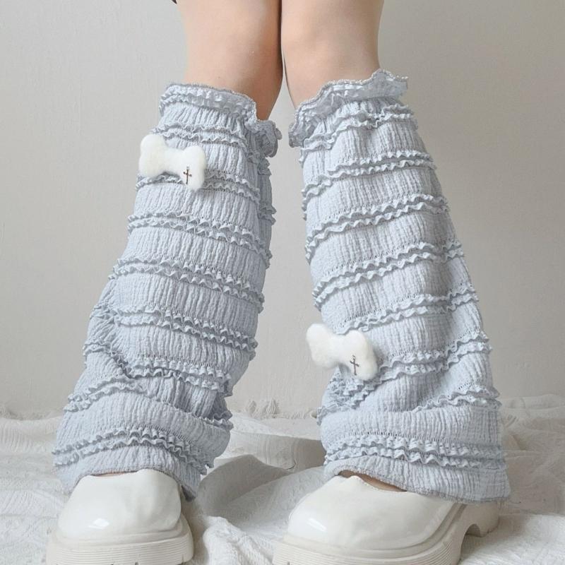 Japanese Tiered Ruffle Lace Leg Warmers for Women and Teens Knee Length Flared Leg Covers for Cosplay and Daily Wear