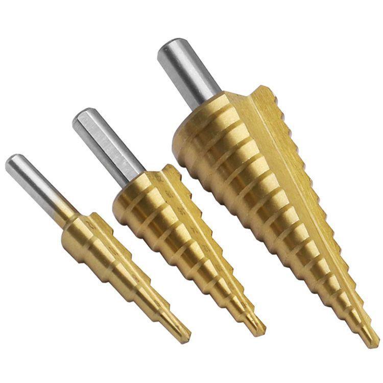 6Pcs HSS Step Drill Bit Set Multi Sizes Pagoda Drill for Wood Hole Drilling Slotting with Aluminum Storage Box