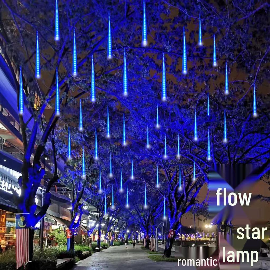 Colorful Meteor Shower LED Solar String Lights: Flashing, Flowing, Waterproof Outdoor Decoration