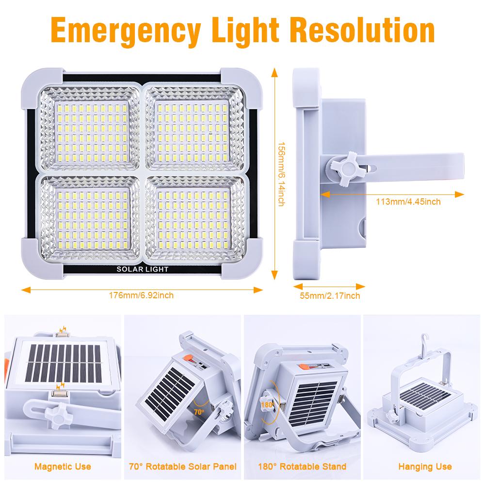 USB Type-C Rechargeable 336/288/264LEDs Solar Floodlight Outdoor Portable LED Multifunctional Spotlight IP66 Waterproof Emergency Light Solar