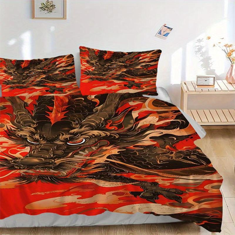 

3Pcs Dragon Design Printed Bedding Set, Breathable And Soft,(Includes 1 Duvet Cover And 2 Pillowcases, Quilt Not Included) yy250815202 135x200cm