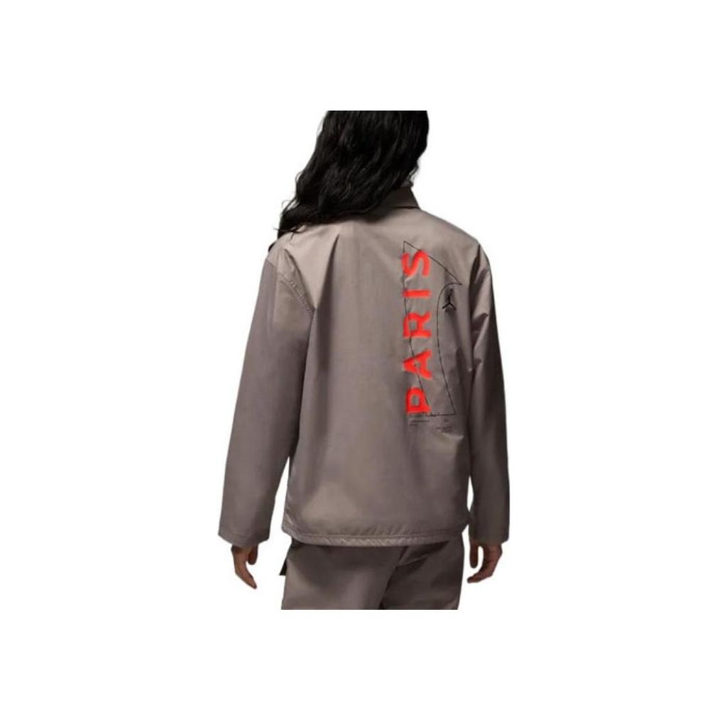 Jordan Paris Saint-Germain Collection Letter Print Logo Patch Buttoned Pocket Jacket Men Jacket Brown DM3105-010