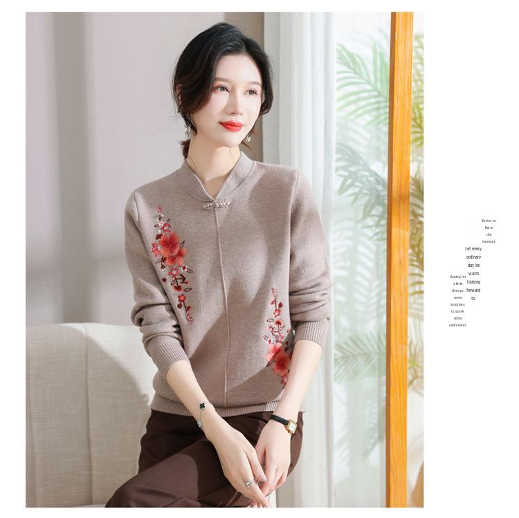 2025 Autumn/Winter Wool Sweater for Mom and Mother-in-law, Warm Red Base Layer for Middle-Aged & Elderly Women