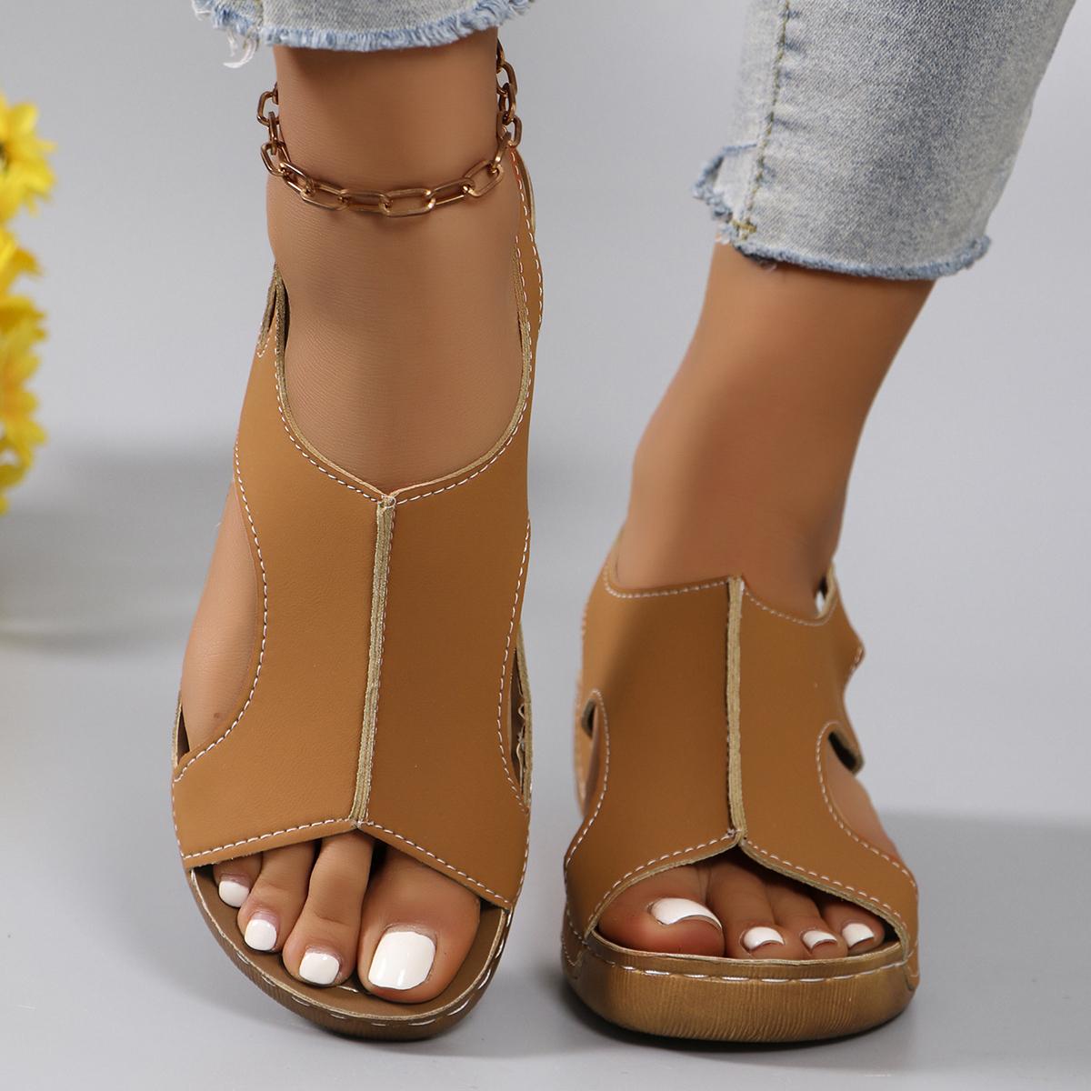 

Мода 2025 Новые женские сандалии на танкетке Легкие повседневные сандалии на платформе Женская мода Нескользящая пляжная обувь Женские сандалии 39 коричневый