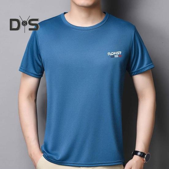 Summer Men Top Ice Silk Quick-drying Short Sleeves O Neck Loose Solid Color Thin Breathable Elastic Casual Pullover Daily Sport Top