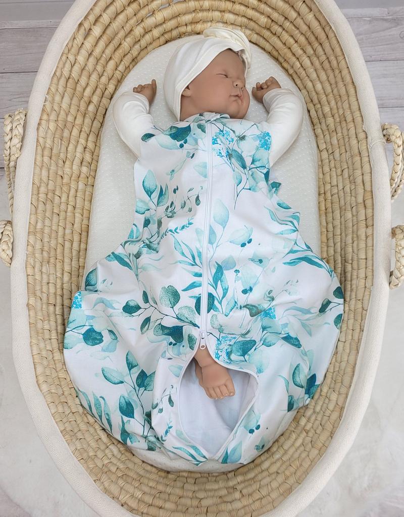 Rounded cotton sleeping bag for children S 0-6 months summer TOG 1.0 - eucaliptus mint