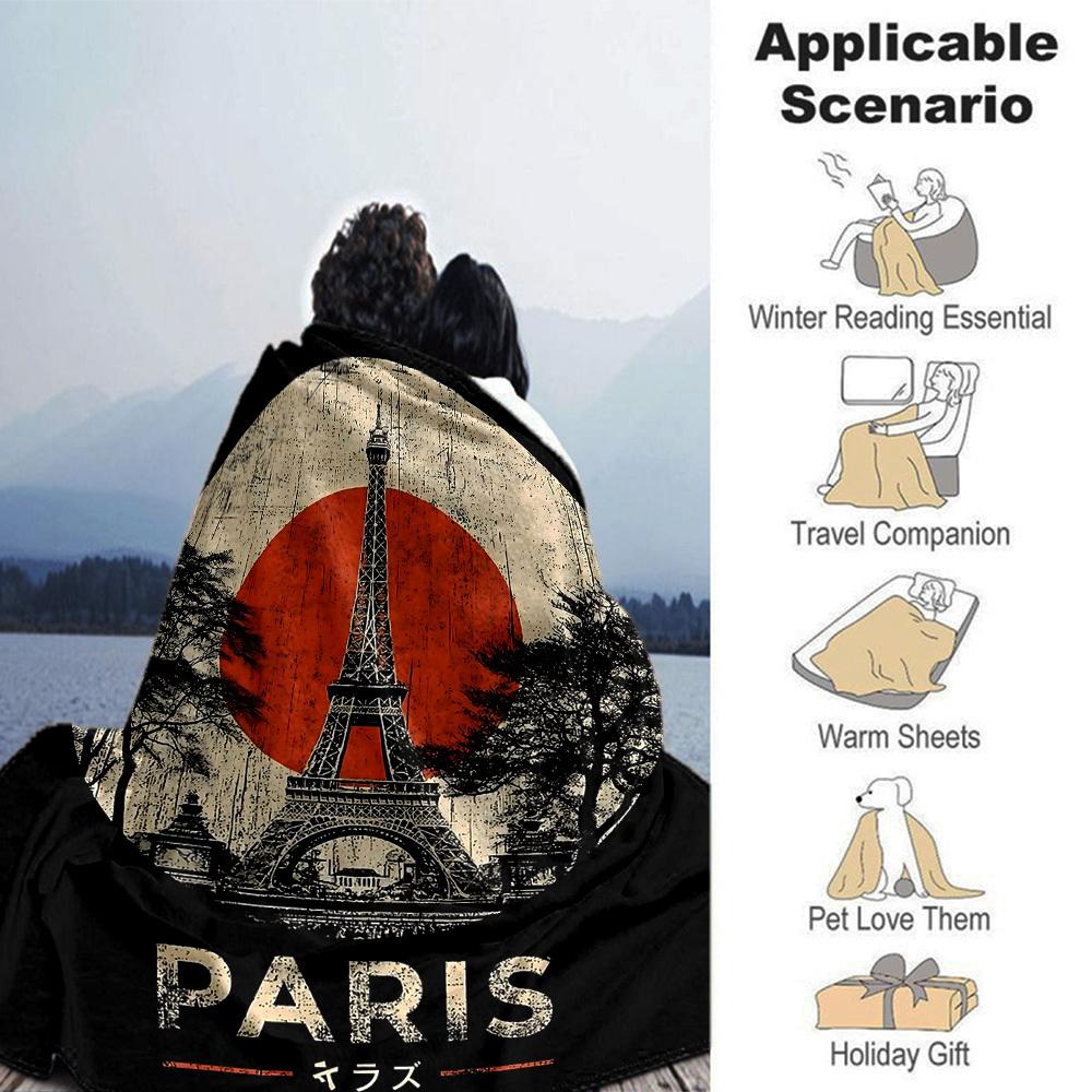 1pc Paris Eiffel Tower Soft Flannel All Season Throw for Home, Office, Outdoor UseDurable Comfort Soft Warm Throw for Home